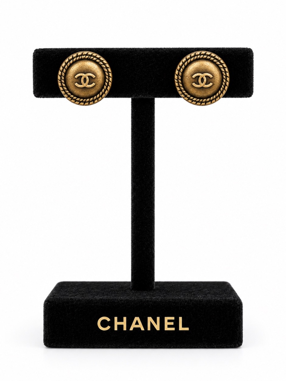 CHANEL Antique Gold CC Rope-Edge Button Earrings